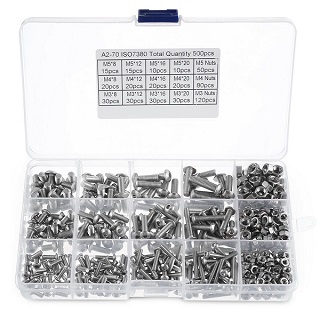 500X ASSORTED M3 M4 M5 STAINLESS STEEL HEX SCREWS & SOCKET BOLTS AND NUTS KIT